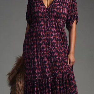 Anthropologie Printed Ruched Sleeve Maxi Dress.  Plus Size